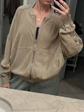 Aerie Zip-Front Bomber Jacket in Taupe